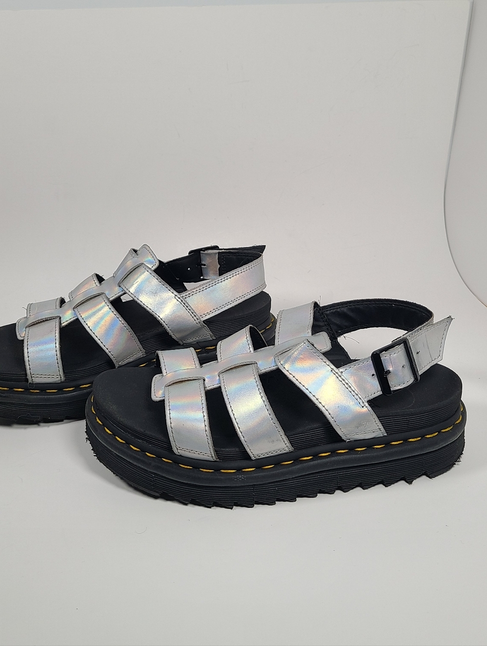 Dr. Martens Iridescent Holographic Strap Platform Sandals - Size 7